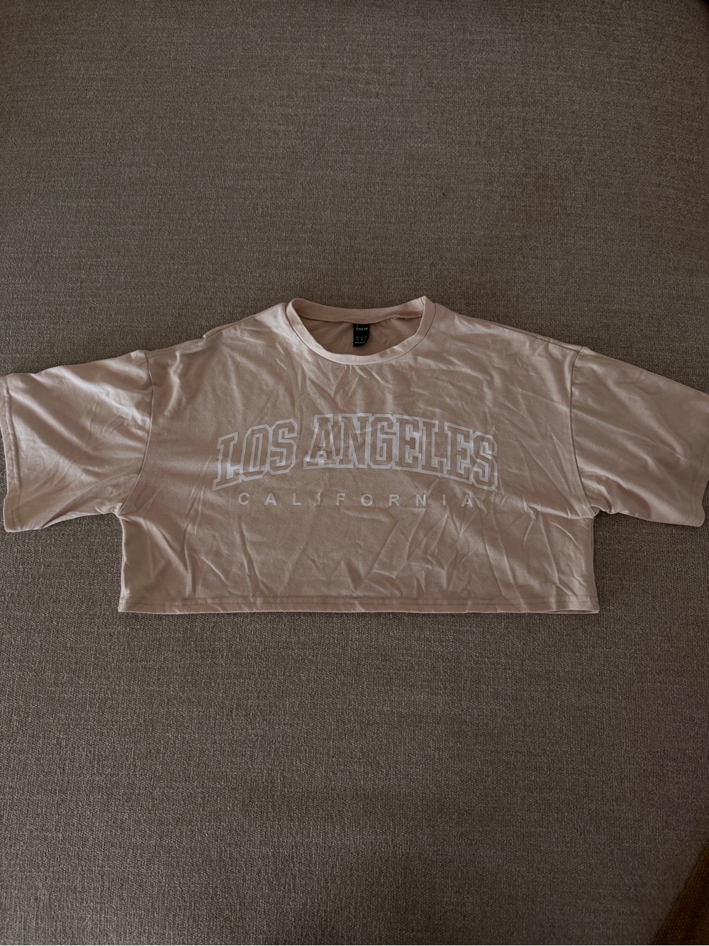 SHEIN Pale Pink Los Angeles Cropped Tee